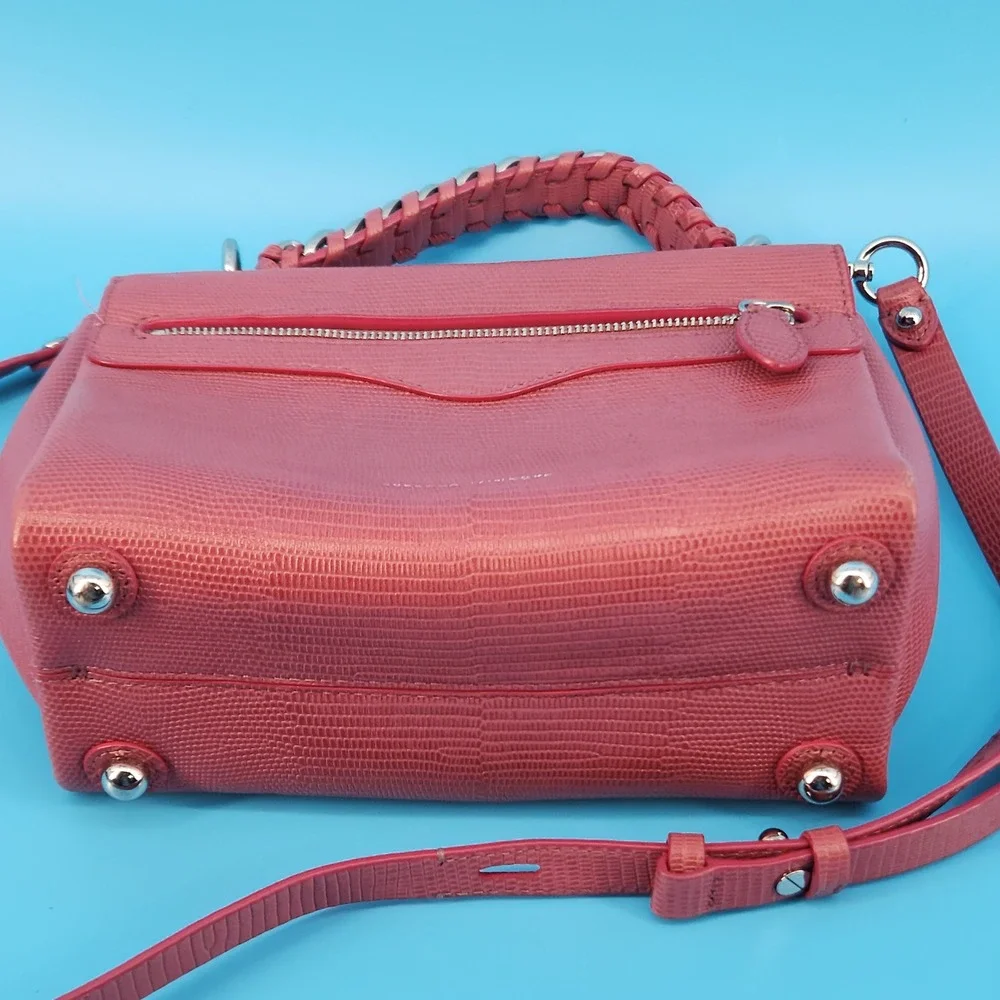Rebecca Minkoff Pink Lizard Embossed Leather Crossbody Satchel Chain Handle